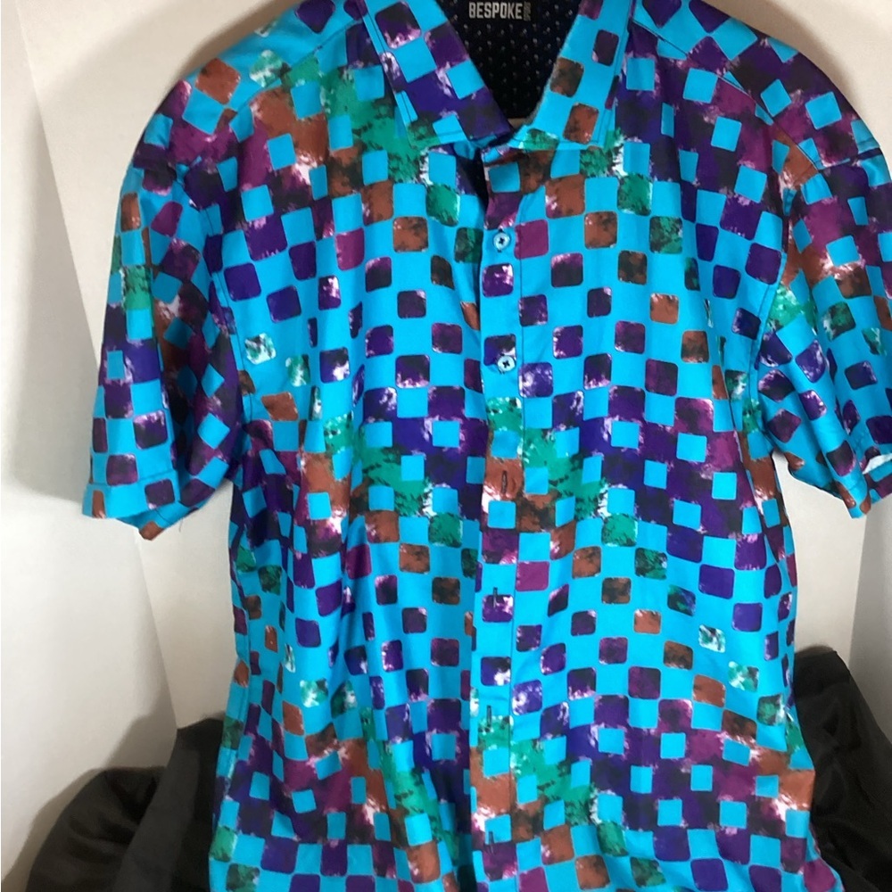 Bespoke Vibrant Blue and Purple Checkered Shirt Size Extra Large